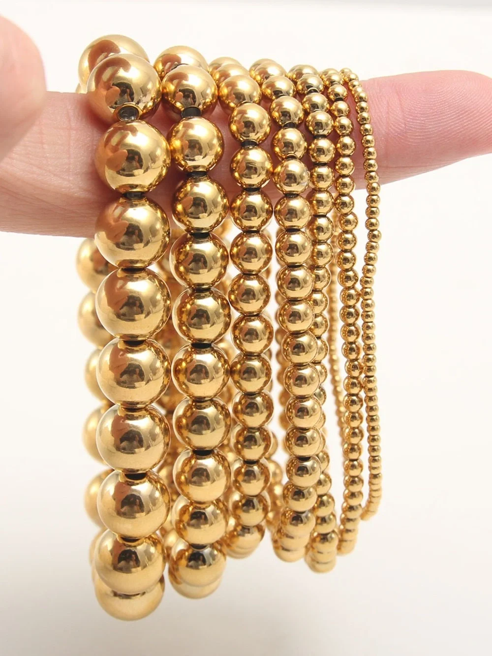 Gold Beaded Stretch Bracelet - Women's Minimalist Jewelry#stainlesssteel